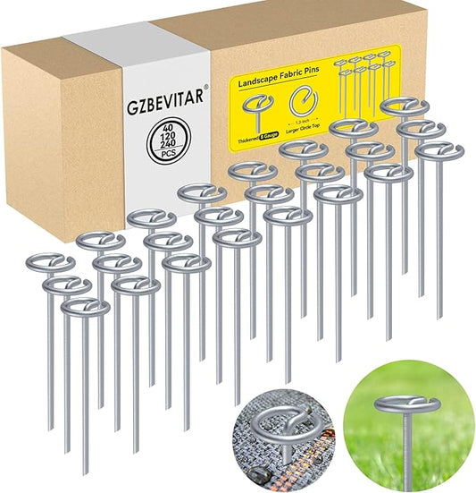 Landscape Fabric Pins, Thickened 8 Gauge Circle Top Landscape Pins, Not Easy to Bend 6 inch Galvanized Landscape Fabric Stakes, More Holding Power Than U-Shape Garden Staples (240)