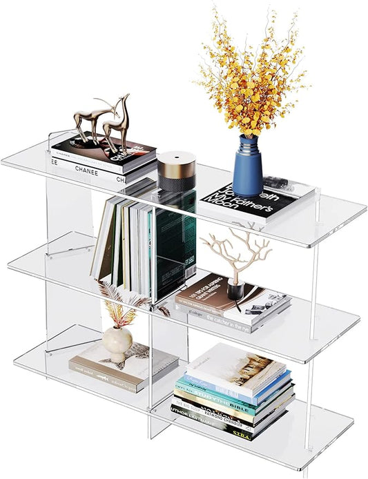Acrylic Bookshelf, Small 3 Tier Open Bookcase for Small Spaces,Sofa Table, Hallway Entry Table for Home Living Room (Clear, 39.4'' x 11.8'' x 31.5'')