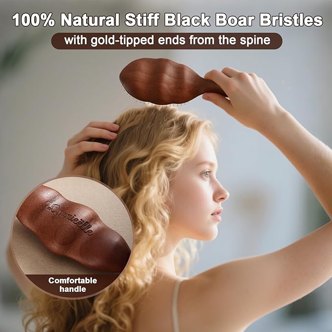 Premium Solid Wood Hair Brush, Nylon & Boar Bristle With Cushion Base, Exquisite Design, Detangling Hairbrush for all hair types