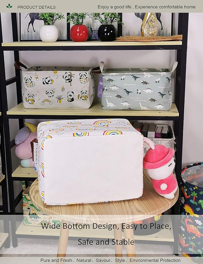 Rectangular Folding Laundry Basket, waterproof Canvas Basket,gift basket,Suitable for children's room,Office,Clothes,Toys Storage (rainbow)
