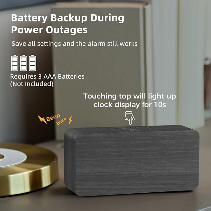 uscce Wooden Digital Alarm Clocks for Bedrooms: Dimmable Dual Alarm Clock with Large Numbers for Bedside Desk - Loud Alarm for Heavy Sleepers with Volume Control - Wood Decor & Gifts