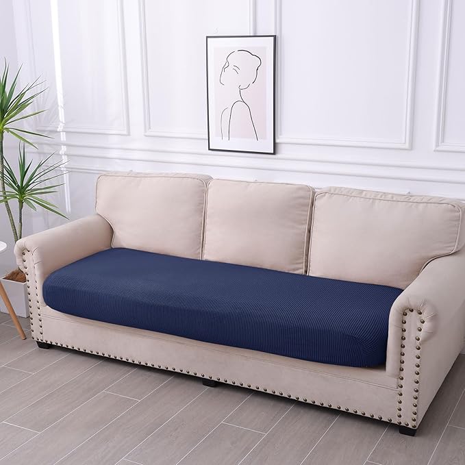 hyha Waterproof Couch Cushion Covers for Pets, Non Slip Sofa Seat Cover for Dogs Washable, Soft Thick Stretch Jacquard Fabric, Sofa Slipcovers with Elastic Bottom (1 Piece for Large, Navy)