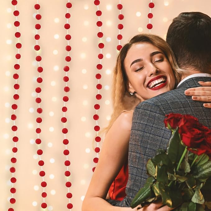 Jishi 3Pk Red Felt Berry Pom Pom Ball Garland Christmas Decorations Indoor Home Decor, Cute Red Berry Christmas Tree Ornaments, String of Pompom Bead Garland Hanging Xmas Holiday Birthday Party Banner