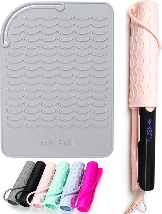 ANGENIL Silicone Heat Mat for Hair Tools - Flat Iron and Curling Iron Pad, Heat-Resistant Travel Case, 9" x 6.5"