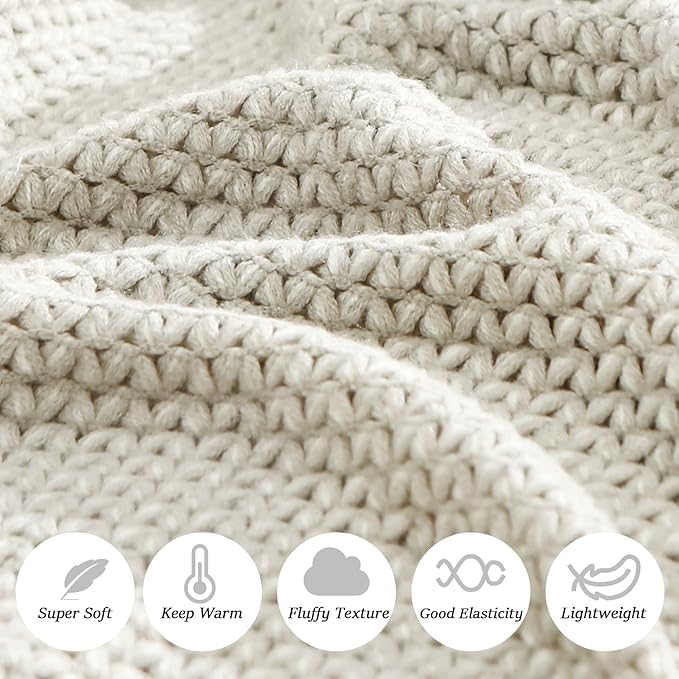 Blagic Grey and White Knit Throw Blanket with Tassel| Home Decor Blanket| Holiday Throw| Wrap Shawl Scarf, Lightweight Soft Cozy Warm Fluffy, Wheat Textured, 50" W x 60" L