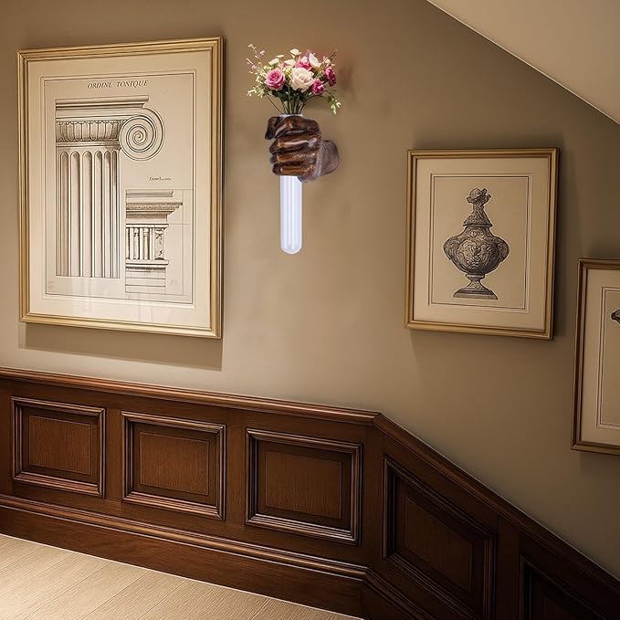 Vintage Wall Sculptures, Hand Vases Home Decor, Wall Mount Art Sculpture, Unique Wall Art Statue, Funky Flower Vase Decorations, Modern Eclectic Hanging Decor,Glass Test Tube Vase