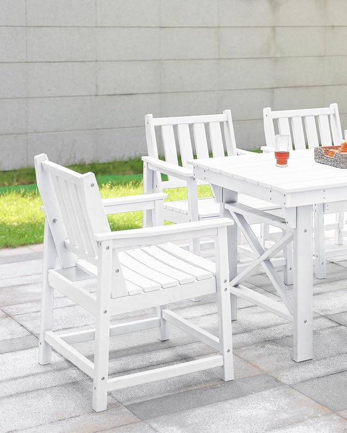 HDPE Patio Dining Set, 5-Piece Outdoor Table and Chairs with Umbrella Hole, Modern Outdoor Dining Set for 4, HDPE Outdoor Patio Furniture Dining Sets for Deck, Poolside, Porch, Pearl