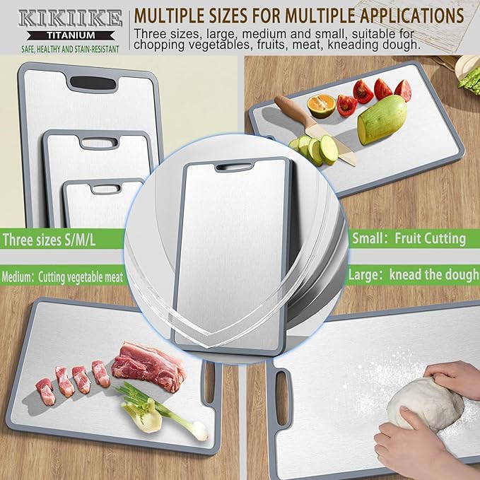 Titanium Cutting Board Double-sided non-slip silicone edging Pure Titanium Cutting Boards for Kitchen - Double-Sided Food-Grade Chopping Board Non-Stick Durable and easy to clean (Small)