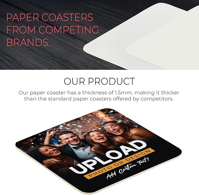 60 Pack Personalized Drink Coasters, Custom Cardboard Coasters with Photo and Text, Design Your Own Coaster for Events, Parties, Bars, and Unique Gifts, 3.95" Square, Design 7