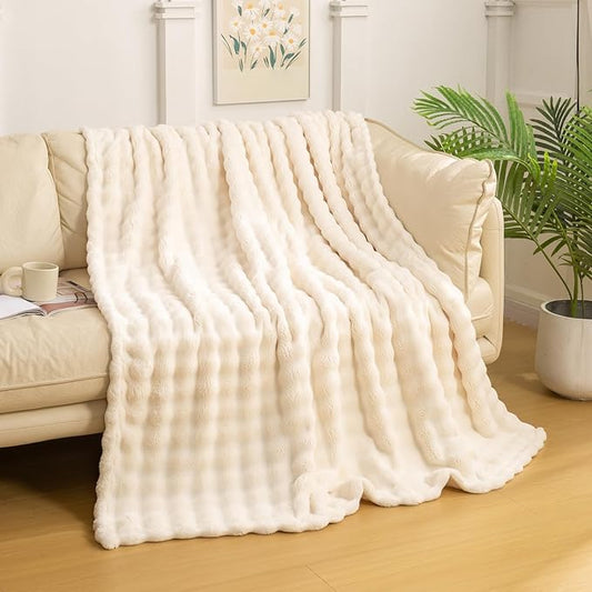 YUSOKI Luxury 3D Bubble Throw Blanket 2lb,All Ages,Home Decoration, (Ivory,50 * 60inches)