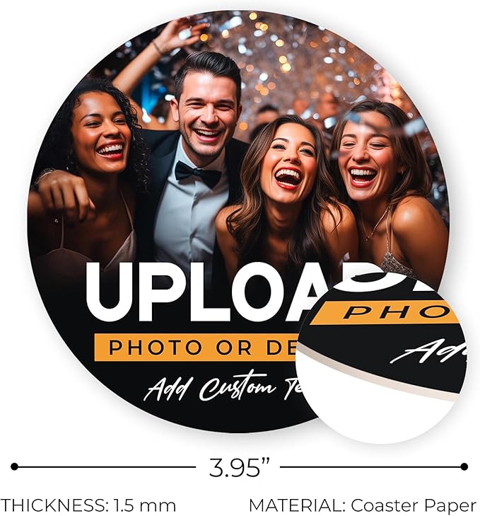 60 Pack, Personalized Drink Coasters, Custom Cardboard Coasters with Photo and Text, Design Your Own Coaster for Events, Parties, Bars, and Unique Gifts, 3.95" Round