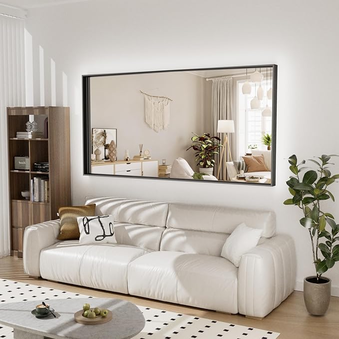 60x30 Inch Black Bathroom Mirrors for Over Sink, Rectangle Framed Mirrors, Vanity Mirror for Bathroom, Anti-Rust, Tempered Glass, Wall-Mounted Large Wall Mirror (Horizontal/Vertical)