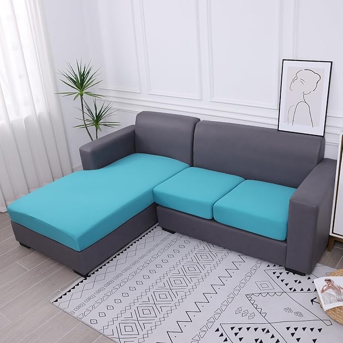 hyha Waterproof Couch Cushion Covers, Sectional Sofa Slipcovers Washable, L Shape Chaise Dog Couch Covers for Sectional Sofa, Universal Furniture Protector (1 Piece for Chaise, Peacock Blue)