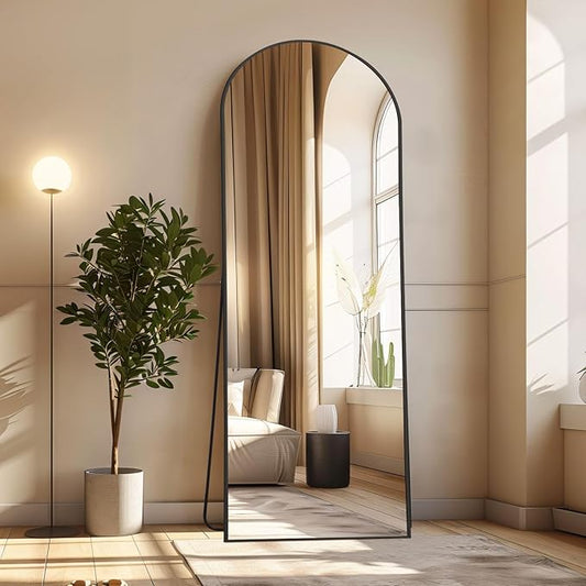 56"x18" Arched Full Length Mirror, Free Standing Mirror Full Length Made of Tempered Glass, Black Floor Mirror for Bedroom Living Room Gym Dorm