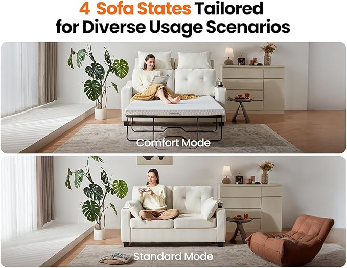 Pull Out Sofa Bed, Full Size Sleeper Sofa, 2-in-1 Convertible Corduroy Couch with USB Charging, Memory Form Couch for Living Room, Apartment and Small Space (Beige, Chenille - Full Size)