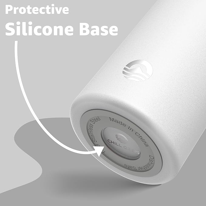 Chill Oasis Water Bottle | Compatible With Popular Flavor Cartridges | BPA Free, Leak Proof, Double-Walled Vacuum Insulated Stainless Steel, and Dishwasher Safe | Cold for 24 Hours (White, 22oz)