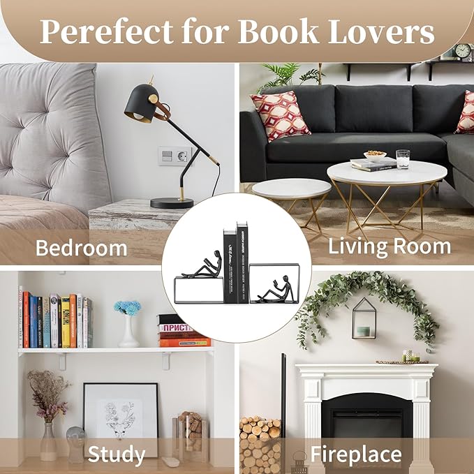 Sziqiqi Book Ends for Shelves Decorative: Heavy Duty Bookends for Books Cast Iron Cute Bookends Decorative Bookends for Shelves Office Desk Bookcase Bookshelf - Gift for Boys Girls Men Women Nerdy