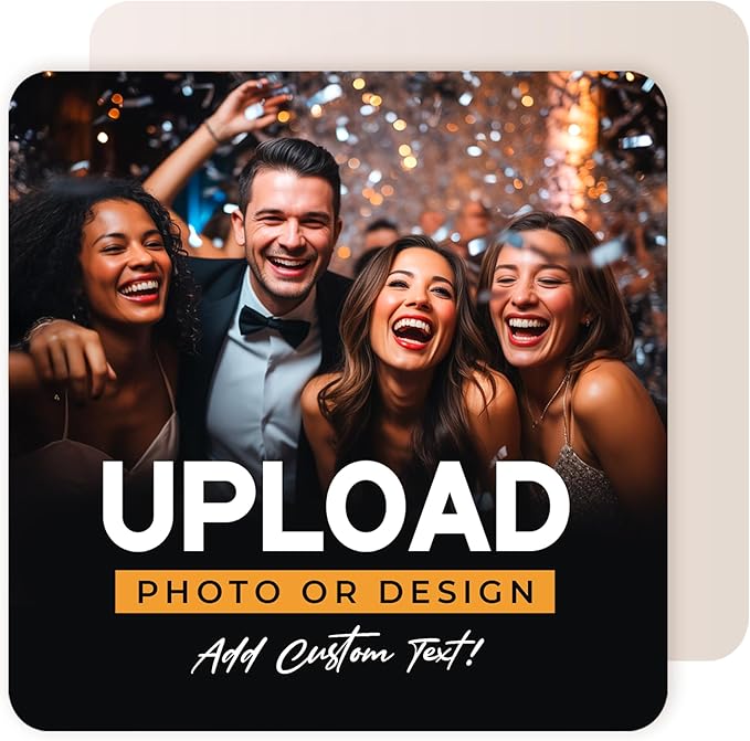 60 Pack Personalized Drink Coasters, Custom Cardboard Coasters with Photo and Text, Design Your Own Coaster for Events, Parties, Bars, and Unique Gifts, 3.95" Square, Design 7