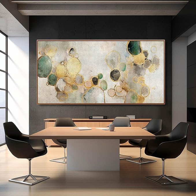 YJYart Circle Canvas Wall Decor Green and Gold Wall Art Posters Abstract Wall Decorations 36"x70" Home Decor for Bedroom Living Room
