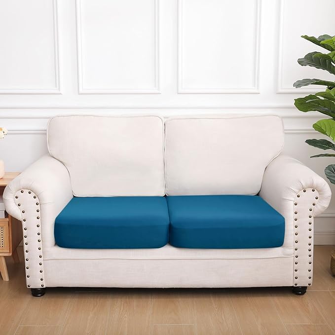 hyha Waterproof Couch Cushion Covers, Stretch Sofa Couch Seat Slipcover for Dog Washable, Non-Slip Waterproof Outdoor Cushion Covers for Patio Furniture Replacement (2 Pieces, Deep Teal)
