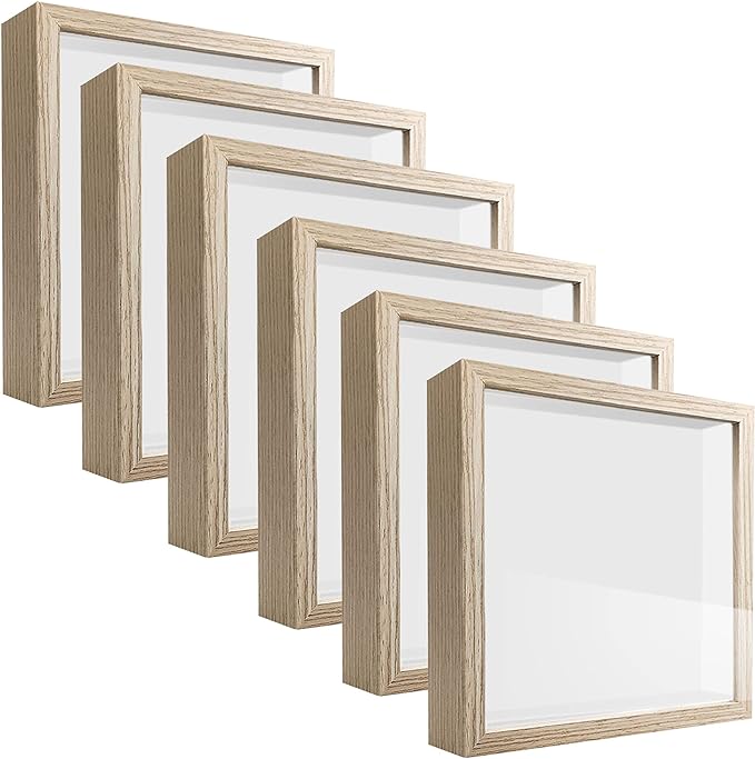 5x5 Small Shadow Box Frame , Display Case Box for Memorabilia, Medal, Wedding Memories, Crafts, Tickets and Photos, Picture Frame for Wall and Tabletop (6Packs-Natural Gray, 5x5)