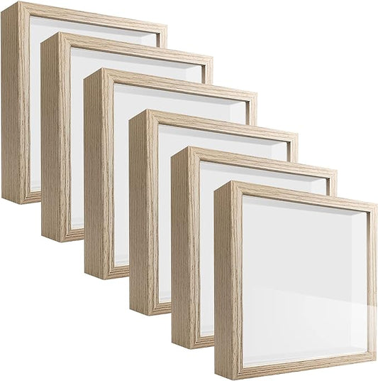 5x5 Small Shadow Box Frame , Display Case Box for Memorabilia, Medal, Wedding Memories, Crafts, Tickets and Photos, Picture Frame for Wall and Tabletop (6Packs-Natural Gray, 5x5)