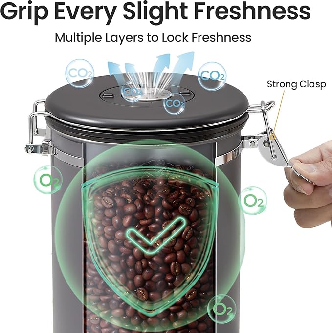 Veken Coffee Canister, 39OZ Large, Airtight Stainless Steel Food Storage Container for 2.2lbs Coffee Beans, Ground, Sugar, Tea, Flour, Rice, Cereal, Cookies Jars, Bar Accessories & Gifts, Gray