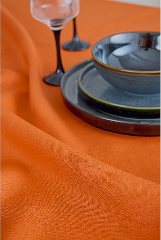 Solino Home Linen Table Runner 120 Inches Long - 100% Pure Linen Persimmon Orange Dining Table Runner 14 x 120 Inch for Fall, Autumn, Halloween, Thanksgiving - Fete