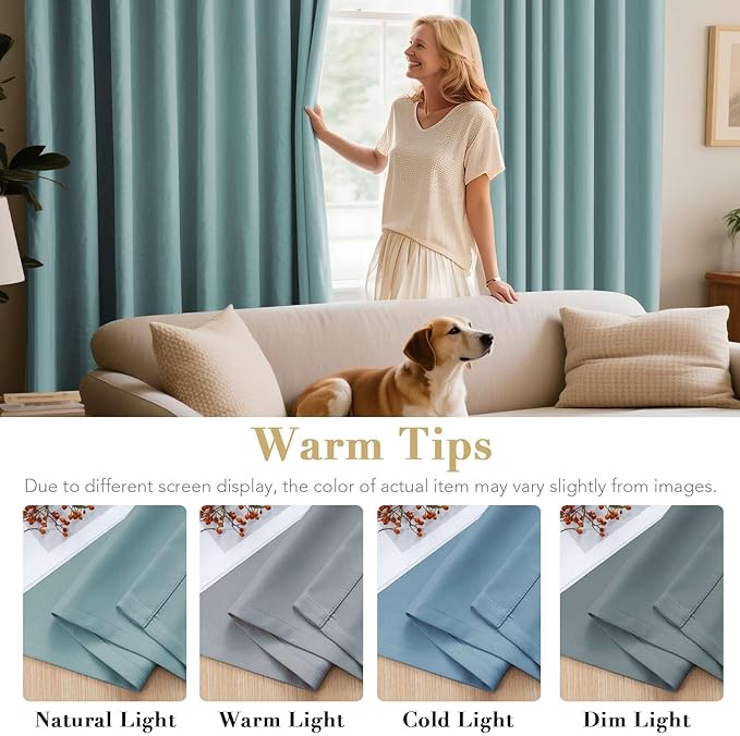 H.VERSAILTEX Ultra Soft Microfiber Thermal Insulated Antique Copper Grommet Blackout Curtains/Window Treatment Draperies 52 by 72 - Inch for Living Room/Bedroom,Set of 2 - Mineral Blue