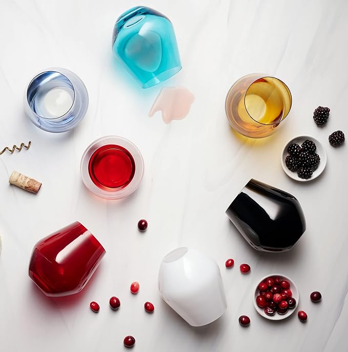 Godinger Wine Glasses, Stemless Wine Glasses, Red Wine Glasses, Drinking Glasses, Christmas Decor, Holiday Decor Stemless Wine Glass, Made in Europe - Red Glasses, 17oz, Set of 4