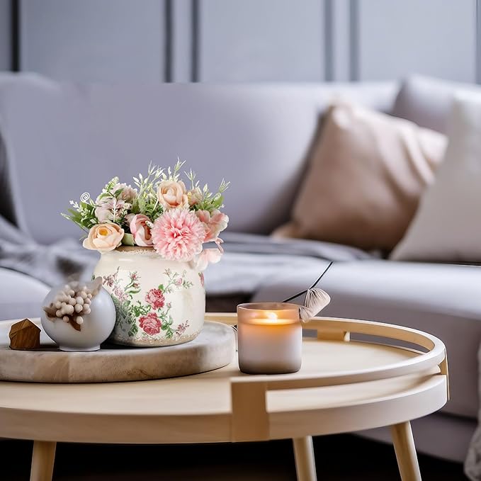 Vintage Planter Large Ceramic Plants Pot Beige Pink French Rose Ice Crack Cottage Scroll Vase Flower Vase Pot Indoor Plants Home Kitchen Decor Farmhouse Antique Decorative Gifts