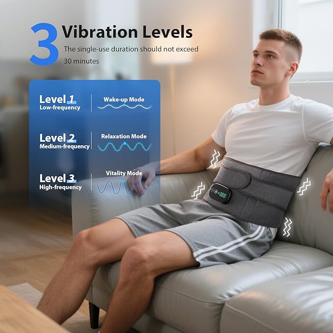 Lower Back Massager with Heat, Heating Pad for Back, Stomach Heating Pad, Waist Belt Wrap with Heat Vibration 3 Levels Adjustable, Touchscreen Control, Adjustable Size, Gifts for Dad Mom (Grey)