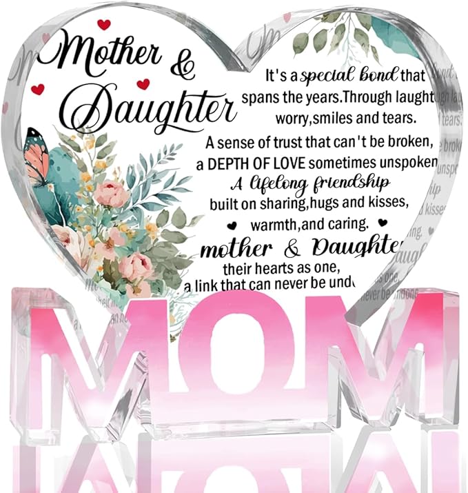 Mothers Day Gifts Best Mom Gifts -Gifts for Mom from Daughter Son - Best Mom Ever Gifts Unique Mother Birthday Acrylic Heart-Shaped Plaque Desk Decorations Present for Mom Christmas Anniversary