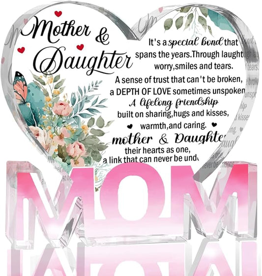 Mothers Day Gifts Best Mom Gifts -Gifts for Mom from Daughter Son - Best Mom Ever Gifts Unique Mother Birthday Acrylic Heart-Shaped Plaque Desk Decorations Present for Mom Christmas Anniversary