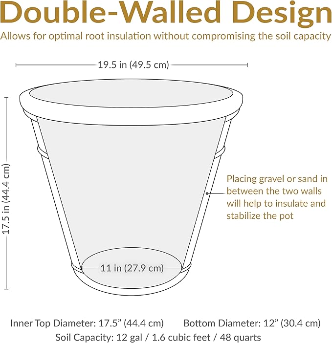 Sunnydaze 19.5-Inch Arabella Large Plant Pot - Polyresin Round Outdoor Planter with Drillable Drainage Holes - 2 Pack - Sable