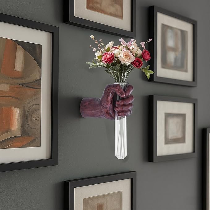 Wall Sculptures, Hand Vases Home Decor, Wall Mount Art Sculpture, Unique Wall Art Statue, Funky Flower Vase Decorations, Modern Eclectic Hanging Decor,Glass Test Tube Vase