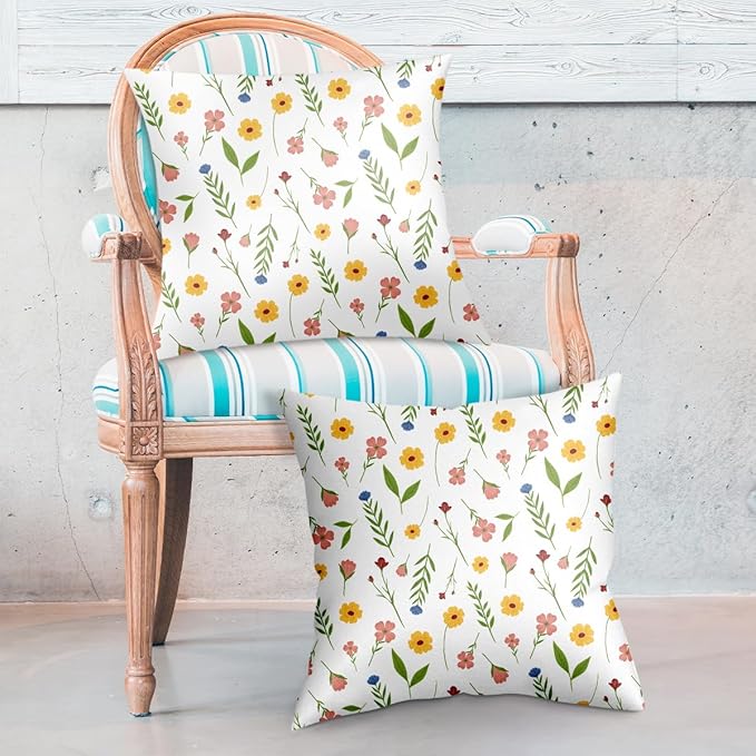 2 Pack Retro Cute Wildflowers Decor Throw Pillow Covers, 18x18 Pillow Cover, Decorative Couch Pillow Covers Flower Decor Pillowcase for Sofa Cushion Sofa Home Chair Office Car Seat Living Room