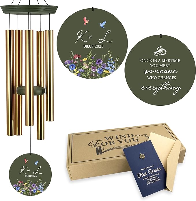 2025 Wedding Wind Chimes for Couple, Deep Tone Personalized Wind Chime, Wedding Gifts for Couples, Customized Windchime for Husband/Wife