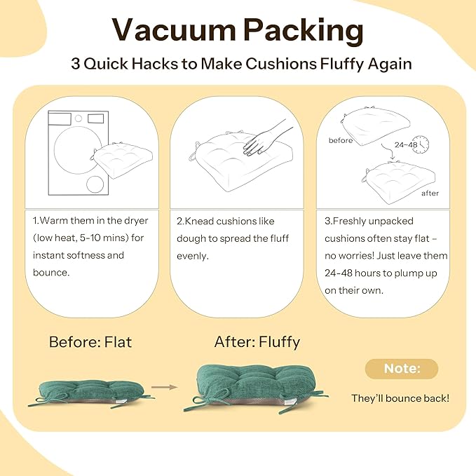 Non Slip Chair Cushions for Dining Chairs Set of 4 Kitchen Chair Cushions 18"x18"x3" Turfted Chair Pads Comfortable and Soft Seat Cushion with Ties, Dark Green