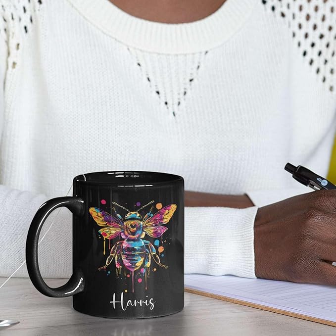 Personalized Black Bee Coffee Cup - Customized Ceramic Mug for Christmas, Gift for Brother Sister - Custom Animal Cup 11oz 15oz, Unique Animal Lover Gift