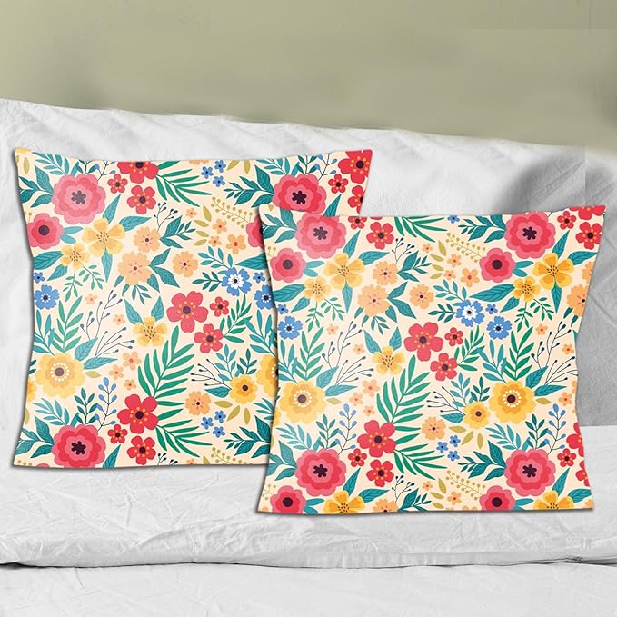 2 Pack Retro Cute Wildflowers Decor Throw Pillow Covers, 18x18 Pillow Cover, Decorative Couch Pillow Covers Flower Decor Pillowcase for Sofa Cushion Sofa Home Bedroom Office Chair Bed Living Room