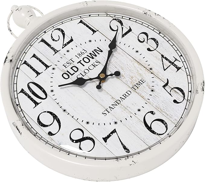 Menterry Retro Round Wall Clock. White Vintage Antique Style. Battery Operated Silent Wall Clocks for Farmhouse,Bathroom,Kitchen,Bedroom,Office, (11.8" H x 9.3" W)