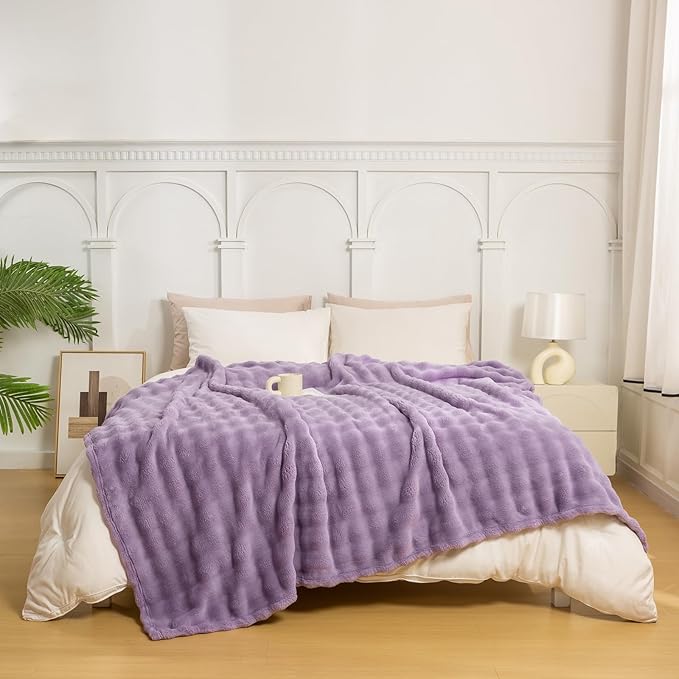 YUSOKI Luxury 3D Bubble Throw Blanket 3.1lb,All Ages,Home Decoration, (Lilac Purple,60 * 80inches)