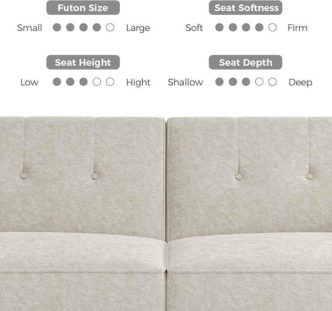 89” Futon Sofa Bed, Comfy Futon Couch Bed with 2 Square Pillows, Convertible Sleeper Sofa with Adjustable Backrest& Armrests, Modern Loveseat Sleeper for Living Room, Bedroom, White