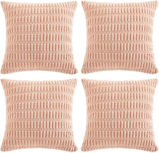 Fancy Homi 4 Packs Boho Pink Decorative Throw Pillow Covers 20x20 Inch for Living Room Couch Bed Sofa, Rustic Modern Farmhouse Home Decor, Soft Plush Corduroy Square Cute Cushion Case 50x50 cm