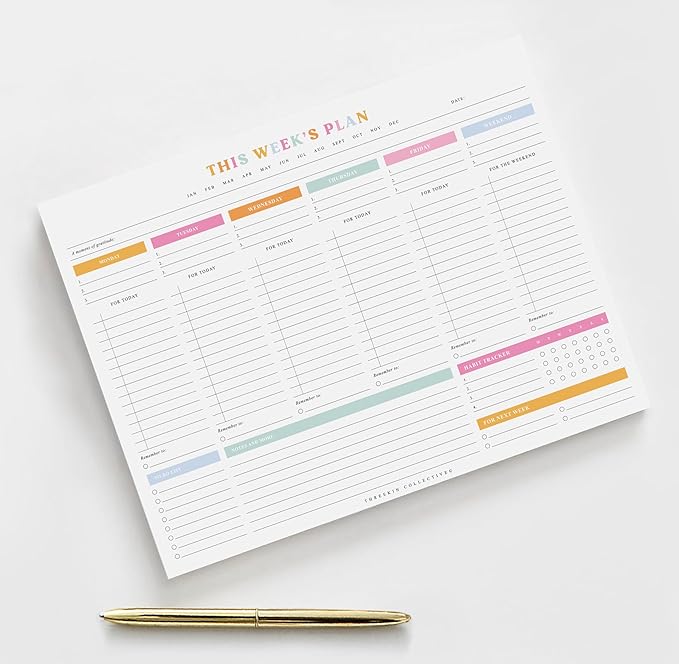 ThreeKin Weekly Planner - Premium 52-Sheet Tear-Off Notepad, 8.5 x 11 inches, Clean Colorful Design, Perfect for Work, School, Projects, and Entrepreneurs, Female & USA Owned Business