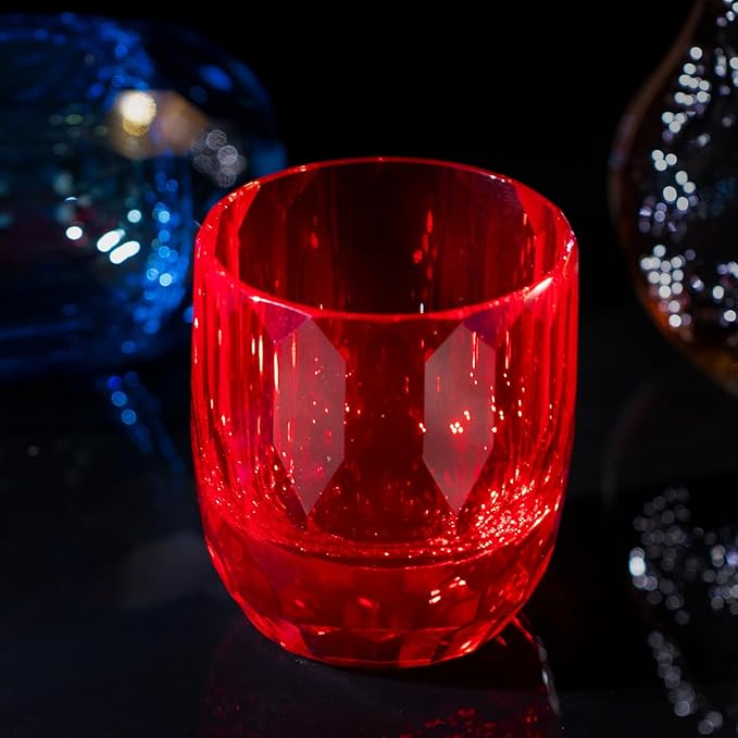 KAMMAK Crystal Whiskey Glasses Set of 2, 7oz Old Fashioned Glasses Stemless, Hand Blown Colored Cocktail Glasses, Engagement Gifts for Couples, Women, Men