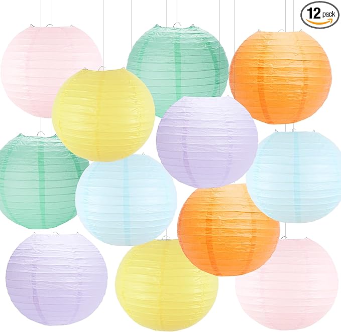 Paper Lanterns Pastel Round Hanging Chinese Lanterns for Birthday Baby Shower Rainbow Easter Party Decorations Pack of 12