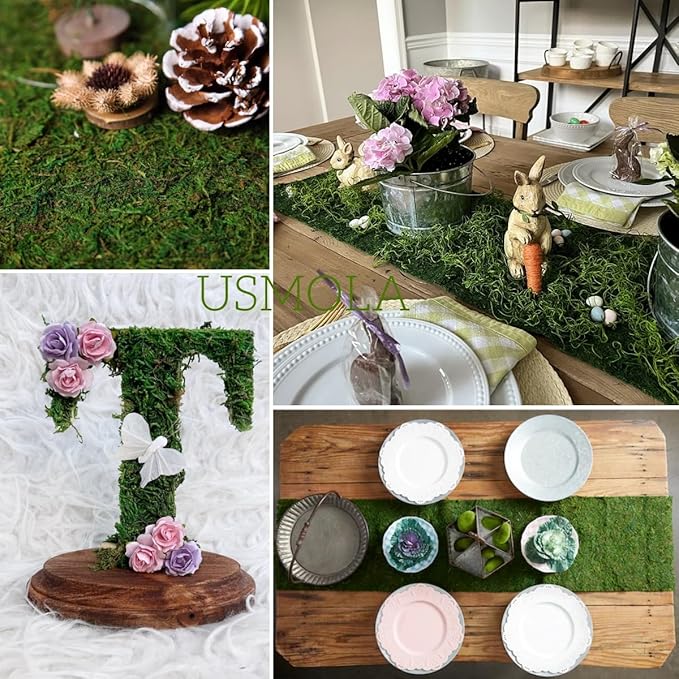 Moss Roll, Dried Moss for Crafts, Moss Table Runner for Fairy Gardens, Wedding Woodland Decor, Preserved Moss Mat for Table Decoration (4" W x 48" L)