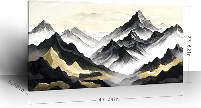 amatop Large Abstract Mountain Wall Art for Living Room Office Bedroom Modern Landscape Canvas Art Print Inspirational Artwork Horizontal Black Gold and White Nature Picture Wall Decor 48x24 Inch